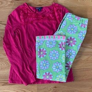 Girls E-Land Floral Pants + GAP Long-Sleeve Top (12)